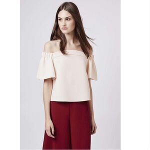 Topshop Bardot Structured Off Shoulder Shirt Blush Cream Size 8